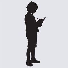teen writing in journal icon silhouette vector art illustration, silhouette of a man with a tablet computer