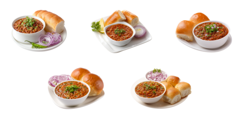 Indian Pav Bhaji fast food isolated. sets of indian street food. 