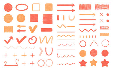 Orange Marker Doodle Shape Set: Highlight and Annotation Vector Elements for Design Projects


