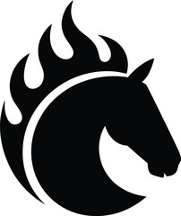 Fototapeta premium Dramatic horse head silhouette with a vibrant fiery mane and flowing tail