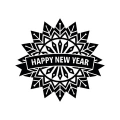 Horizontal mandala band underlining happy new year.