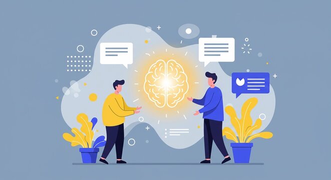 Brainstorming session igniting brilliant ideas for innovative solutions, two colleagues collaborating for success in a modern, vibrant workspace, sparking creativity and intellectual discussion