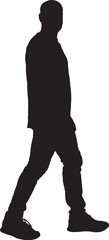 vector, silhouette side view of a man walking and looking at camera
