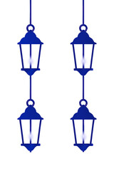 Stylized Blue Hanging Lanterns – Classic Decorative Icons in 2x2 Grid on White Background