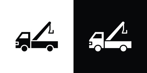 Tow truck icon. Black and white simple flat design icon