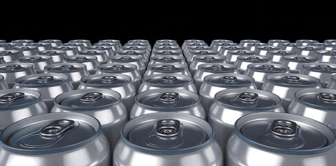Refreshing beverage cans stacked neatly on display ready for a hot summer day and thirst quenching moments