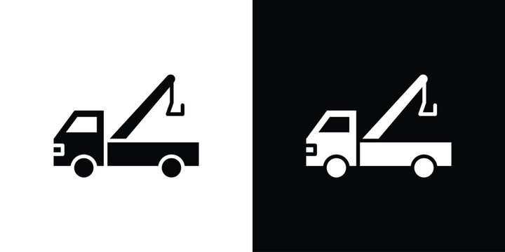 Tow truck icon. Black and white simple flat design icon