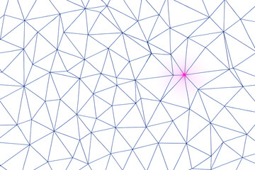 Geometric Mesh of Irregular Triangles with Pink Glow – Abstract Blue Line Pattern on White Background