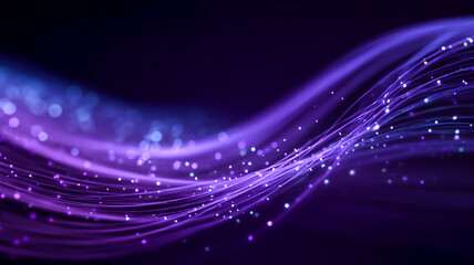 Abstract purple light trails flowing in a dark background with bokeh effect