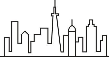 Single line cityscape outline, continuous line drawing of urban skyline, modern architecture vector, minimalist city horizon, buildings and towers, linear city illustration