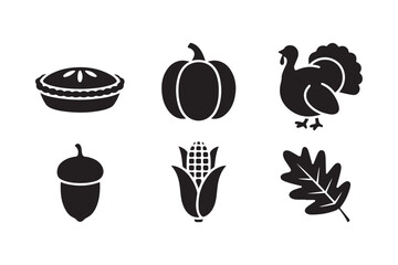 Thanksgiving icons featuring pie pumpkin turkey acorn corn and leaf © Sadek