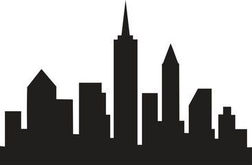 Obraz premium Cityscape silhouette, skyline vector illustration, urban landscape, buildings and towers, modern city horizon, isolated black shape, architecture, metropolitan scene