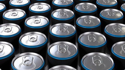 Refreshing black soda cans with blue trim are your next party or celebration background texture