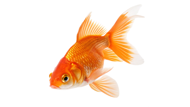 Bright orange goldfish swimming gracefully isolated on transparent background 