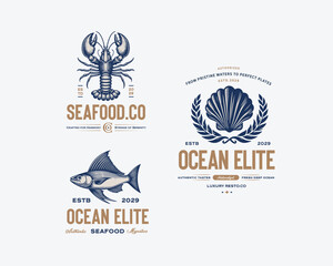 fresh seafood restaurant logo template 