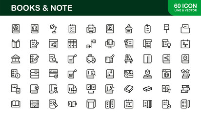 Books Note Reading Library Study Line Icon Set – Professional Modern Minimal Vector Icons for Education and Literature