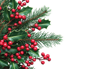 Holly berries and pine needles isolated on a transparent background