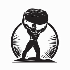 Strong Man Lifting Heavy Stone Vector Illustration on white background