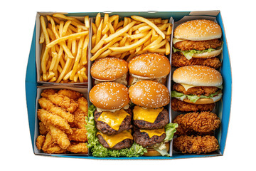 Delicious fast food feast isolated on a transparent background