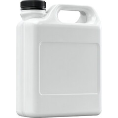 Clean white plastic jerry can with black screw-top lid for liquids storage and transport