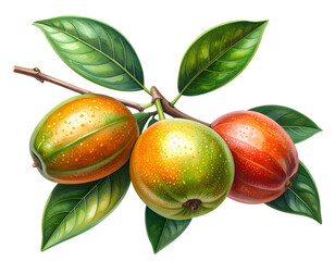 Madrono fruit branch with leaves realistic isolated on a transparent background.