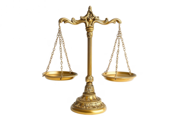 Golden justice scales ornate isolated on a transparent background