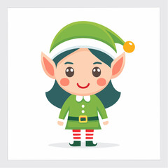 Adorable Christmas Elf with Candy Cane, Festive Cartoon Character