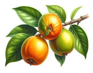 Madrono fruit branch with leaves realistic isolated on a transparent background.