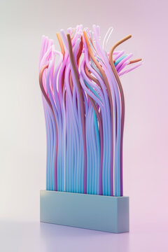 Vertical pastel strands in block. 3D fiber sculpture form.