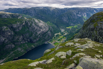 Hiking trail to the famous Kjerag stone (Norway)