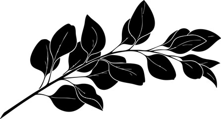 Elegant black eucalyptus branch silhouette offers natural beauty for modern design projects, adding organic sophistication to branding and decor. © Artesian Edge