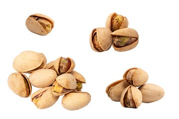 Tasty pistachios isolated on a white background.