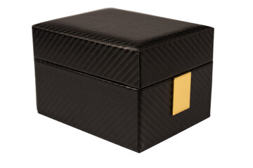 Black empty box covered with red velvet isolated on a white background.