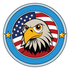 Fierce Bald Eagle with American Flag Background in Circular Emblem Celebrating Patriotism, Strength, and National Identity for Apparel Design