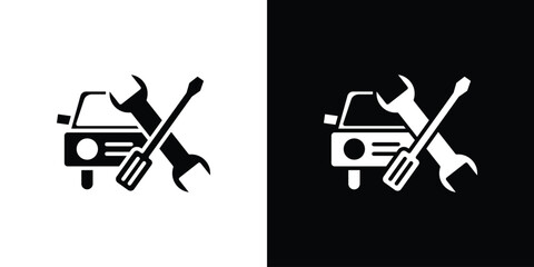 Car repair icon. Black and white simple flat design icon