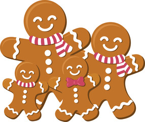 Obraz premium gingerbread family vector, christmas cookie sweet holiday cartoon design