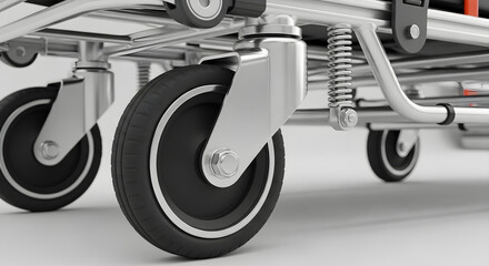 Close-up of a Medical Stretcher Wheel with a Focus on its Durable Construction