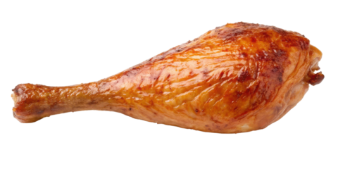 Delicious roasted turkey leg with crispy golden brown skin savory food photography isolated on transparent background