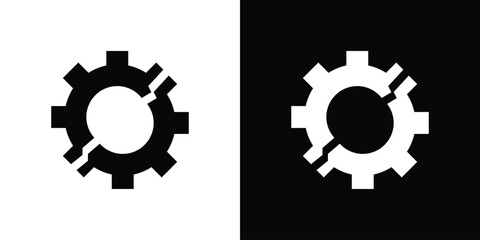Broken gear icon. Black and white simple flat design icon