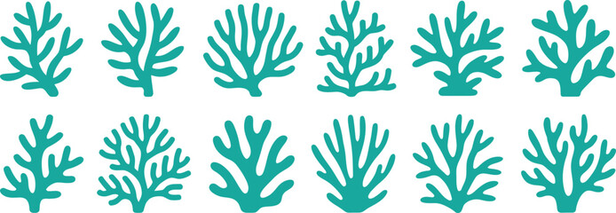 Obraz premium coral reef icon set vector, ocean marine sea life design illustration isolate on white background 