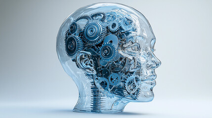 Gears are turning inside a translucent head shape Generative AI