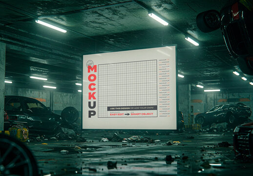 Horizontal Sign Hang on Destroyed Cars Garage