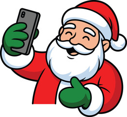 funny santa claus selfie vector, christmas cartoon illustration holiday design