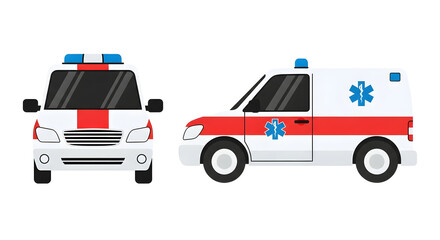 Ambulance vehicles parked side by side with emergency lights on