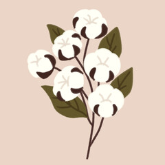 Cotton Plant Illustration in Soft Earth Tones