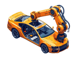 Fototapeta premium Car industry robot arm tool technology with artificial intelligence concept isometric illustration on white background