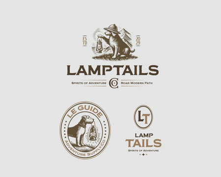 Retriever dog holding an old-fashioned lantern logo template