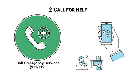 Emergency services being called using a mobile phone with a prominent call button