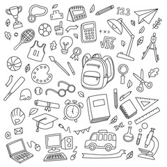 Back to school Illustration of doodle seamless pattern. Hand drawn background with school supplies and creative elements