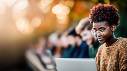 Students engaged in outdoor study session during autumn afternoon